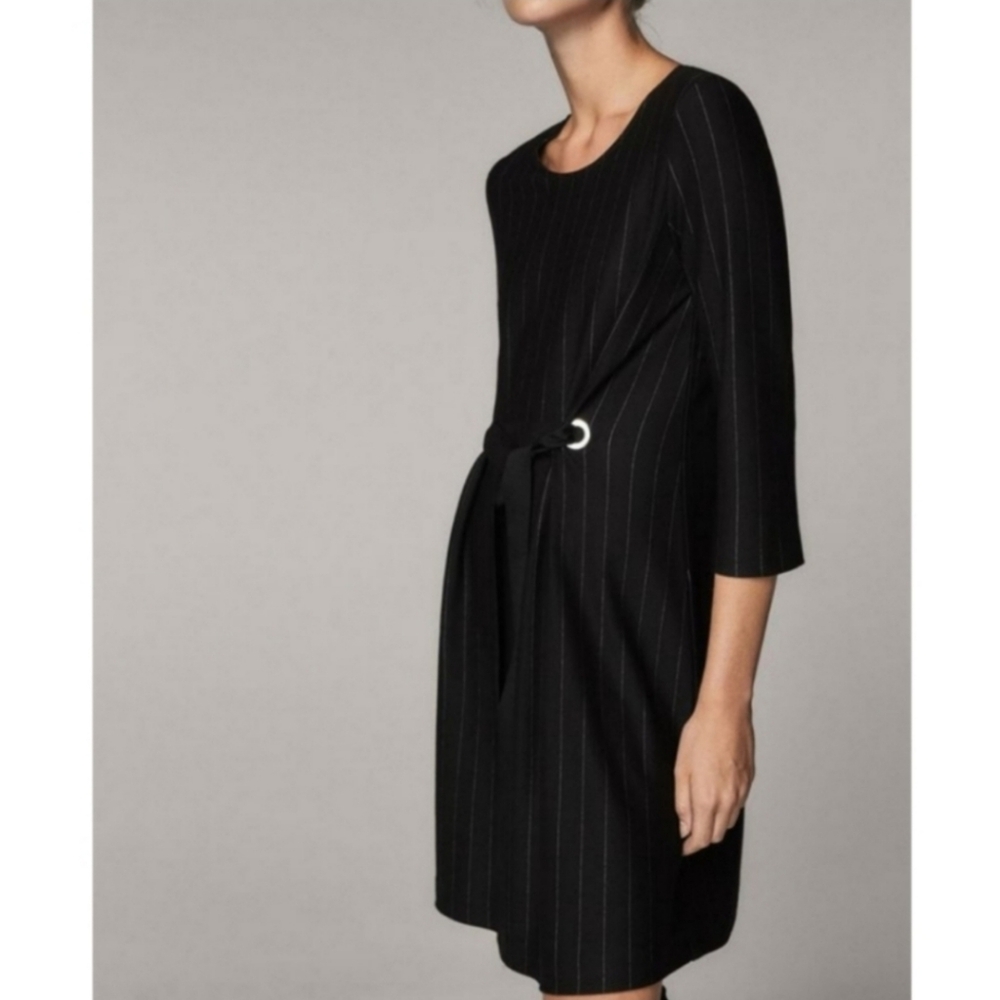 Massimo Dutti pinstripe maternity dress ribbon belt black S